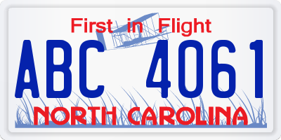 NC license plate ABC4061