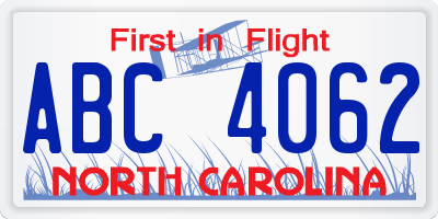 NC license plate ABC4062