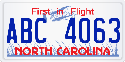 NC license plate ABC4063