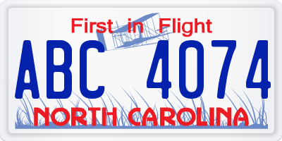 NC license plate ABC4074