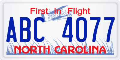 NC license plate ABC4077