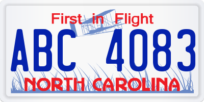 NC license plate ABC4083
