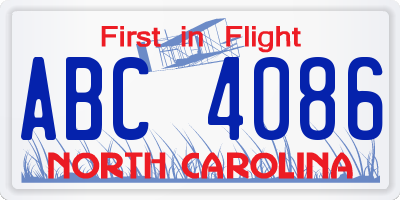 NC license plate ABC4086