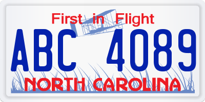 NC license plate ABC4089