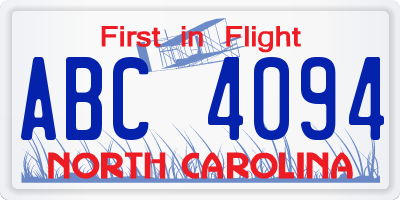 NC license plate ABC4094