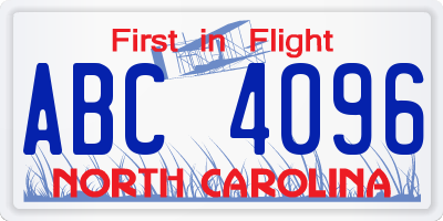 NC license plate ABC4096