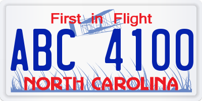 NC license plate ABC4100