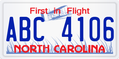 NC license plate ABC4106