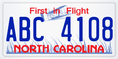 NC license plate ABC4108