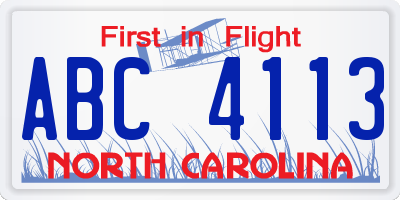 NC license plate ABC4113