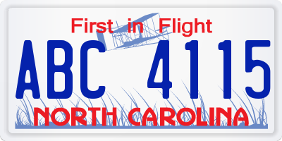 NC license plate ABC4115