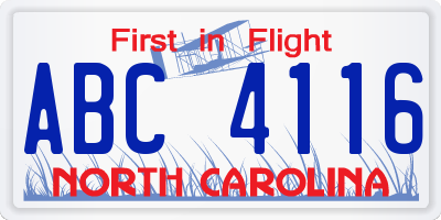 NC license plate ABC4116