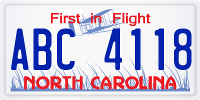 NC license plate ABC4118