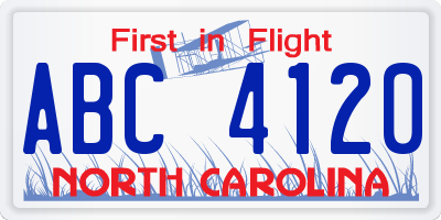 NC license plate ABC4120