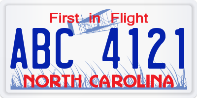 NC license plate ABC4121