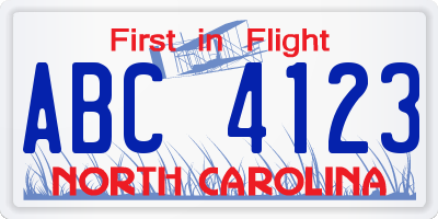 NC license plate ABC4123