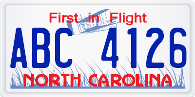 NC license plate ABC4126