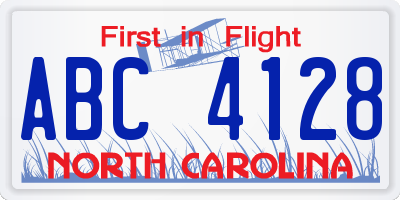 NC license plate ABC4128