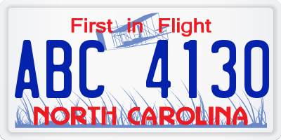 NC license plate ABC4130