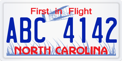 NC license plate ABC4142