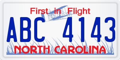 NC license plate ABC4143