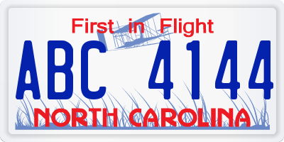 NC license plate ABC4144