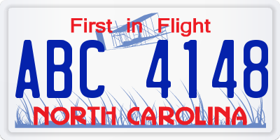 NC license plate ABC4148