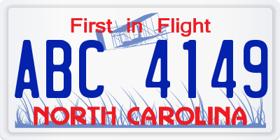 NC license plate ABC4149
