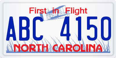 NC license plate ABC4150