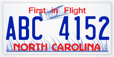 NC license plate ABC4152