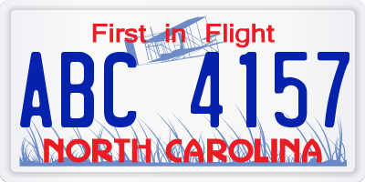 NC license plate ABC4157