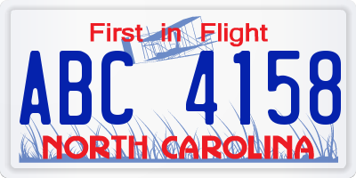 NC license plate ABC4158