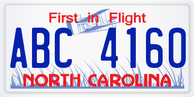 NC license plate ABC4160
