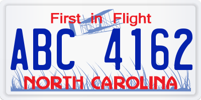 NC license plate ABC4162