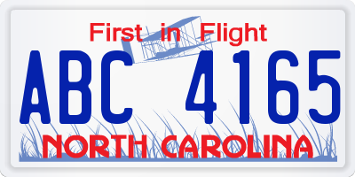 NC license plate ABC4165