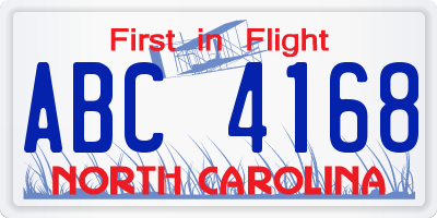 NC license plate ABC4168