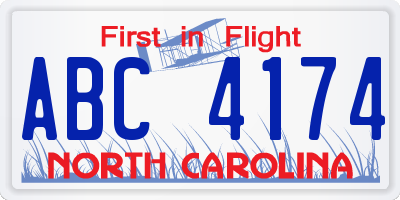 NC license plate ABC4174