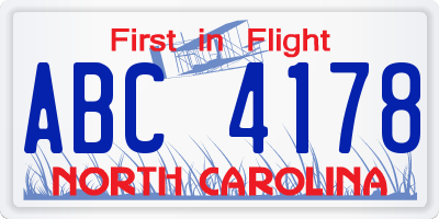 NC license plate ABC4178