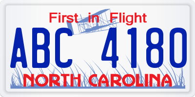 NC license plate ABC4180