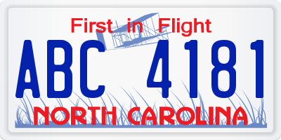 NC license plate ABC4181