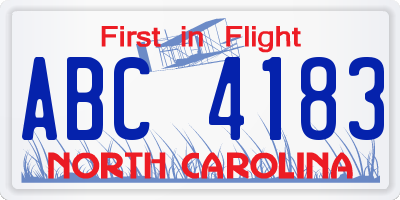 NC license plate ABC4183