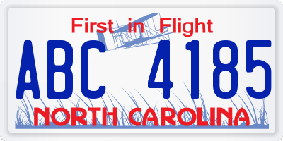 NC license plate ABC4185