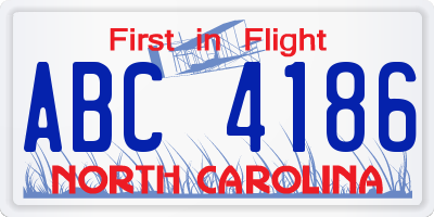 NC license plate ABC4186