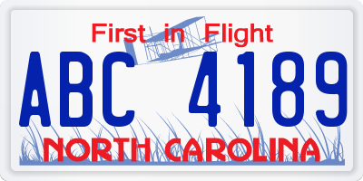 NC license plate ABC4189
