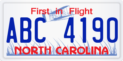 NC license plate ABC4190