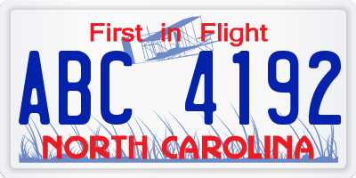 NC license plate ABC4192