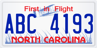 NC license plate ABC4193