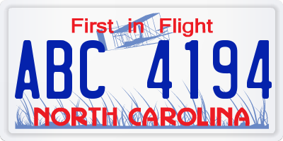 NC license plate ABC4194