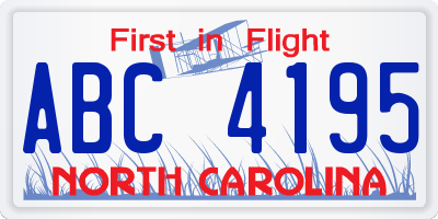NC license plate ABC4195