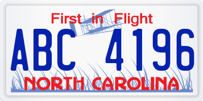 NC license plate ABC4196